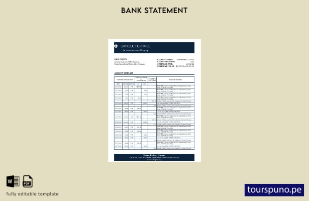listo para imprimir plantilla de Excel de extracto bancario de Uruguay Banque He
